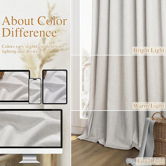 Guken 100% Natural Linen Blackout Curtains 84 Inch Long 2 Panels Set - Image 7