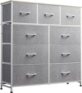 WLIVE 9-Drawer Dresser, Fabric Storage Tower for Bedroom, Hallway, Entryway, Closet, Tall Chest Organizer Unit with Fabric Bins, Steel Frame, Wood Top, Easy Pull Handle, Light Grey