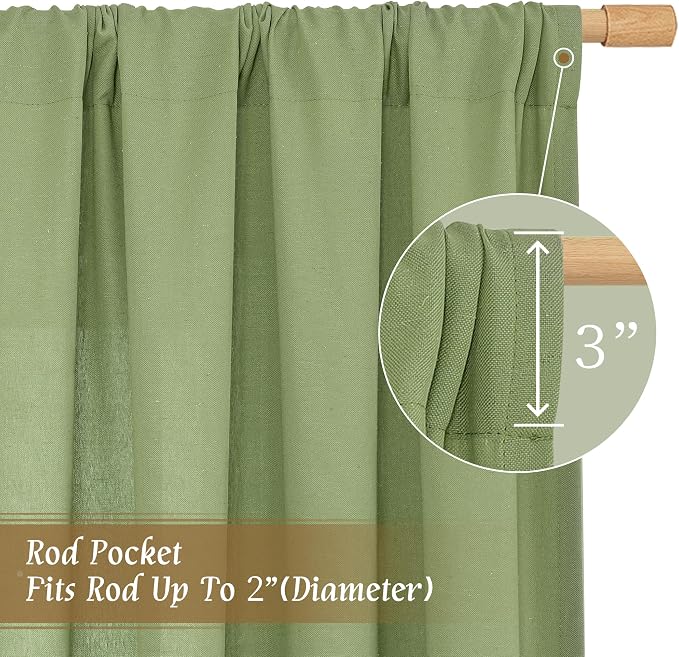 LAMIT Bedroom Linen Curtains 48 Inch Length 2 Panels, Soft Faux Linen Light - Image 3