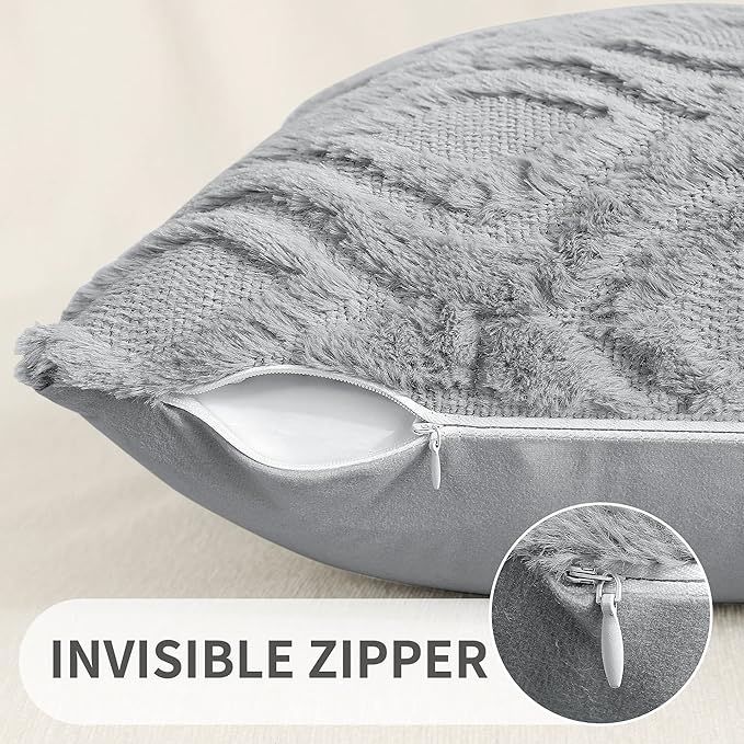 decorUhome Throw Pillow Covers 26x26 Inch Set of 2, Soft Plush Faux Wool Grey - Image 3
