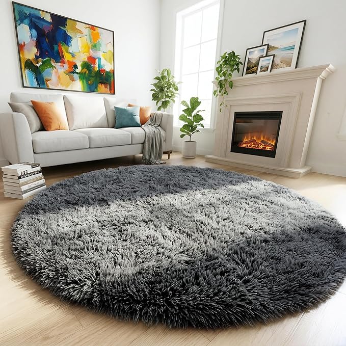 Amdrebio Grey Round Rugs 6Ft for Bedroom Living Room Decor, Fluffy Shaggy - Image 7