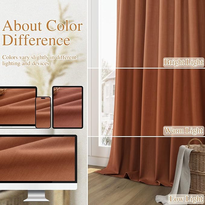 Guken Terracotta 100% Blackout Curtains 108 Inch Length 2 Panels Set Fall - Image 7