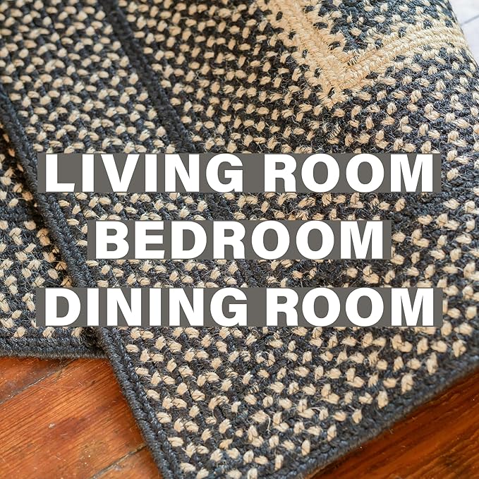 Manchester Black Braided Oval Rug, Jute, 4x6' - Perfect Country Primitive Decor for Entryway, Bedroom, Everywhere