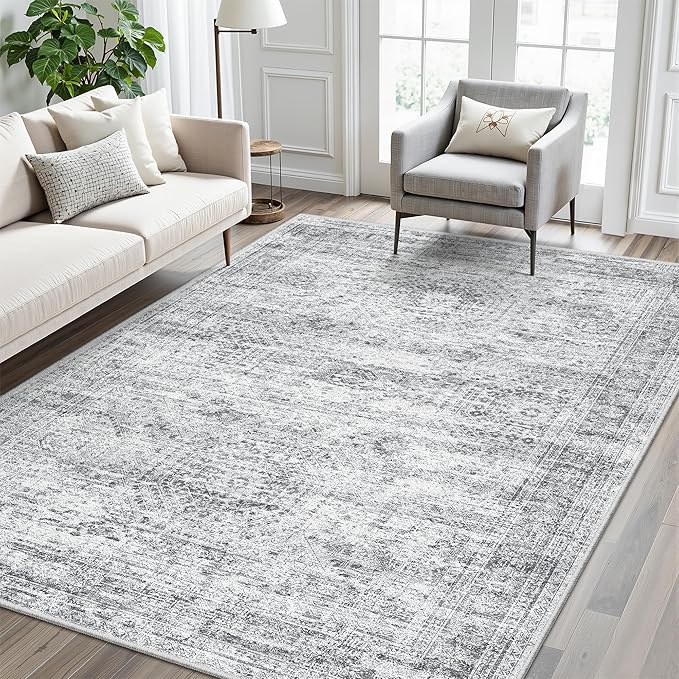 Soalmost 5x8 Area Rugs Grey Low Pile Indoor Washable Trendy Faded Style Rugs - Image 3