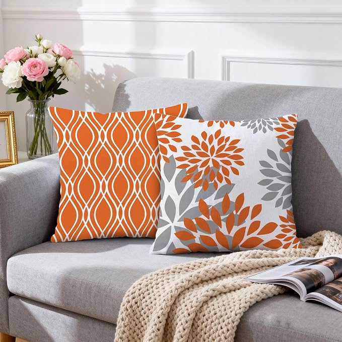 Hexagram Geometric Orange Pillow Covers 16x16 Set of 4, Decorative Outdoor Boho - Image 3