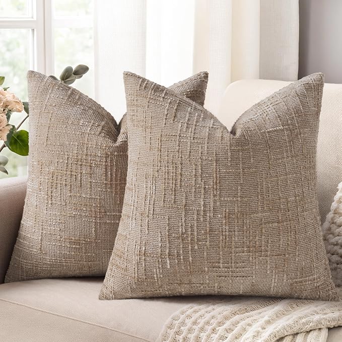 decorUhome Oatmeal Chenille Throw Pillow Covers 18x18 Set of 2 Textured Soft by decorUhome