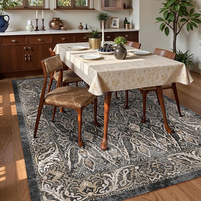 Washable Area Rug 9' x 12' Vintage Traditional Persian Mat - Image 3