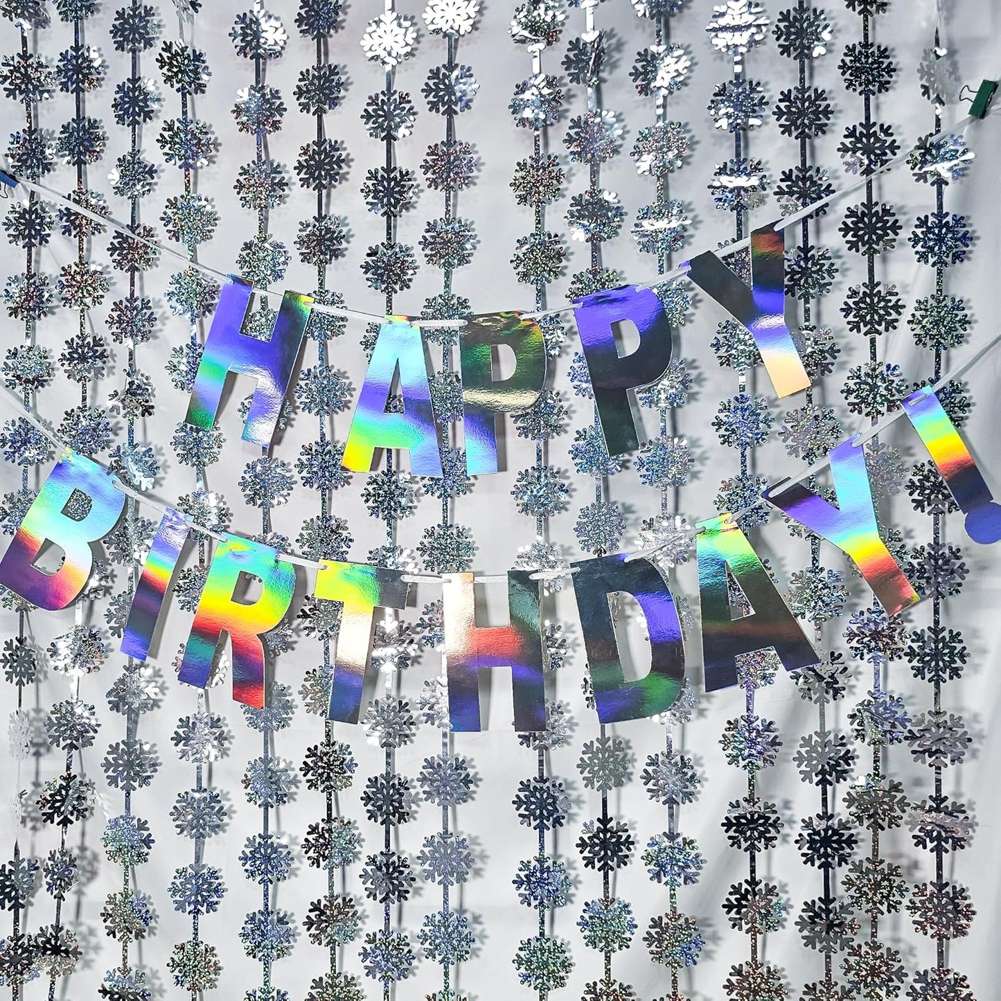 Silver Snowflake Fringe Curtain - GREATRIL Winter Onederland Streamers Backdrop with Sparkling Snowflake for Christmas Birthdays Party Decoration -3.2ft x 6.5ft - 2 Pack