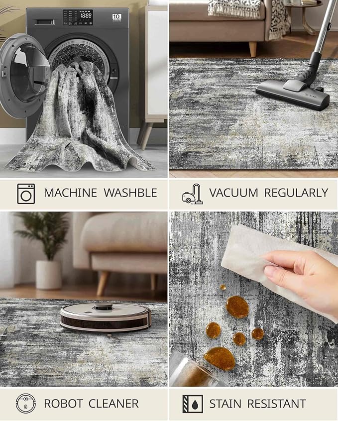 Latte&Fog 8x10 Area Rugs for Living Room, Large Black Modern Abstract Washable - Image 6