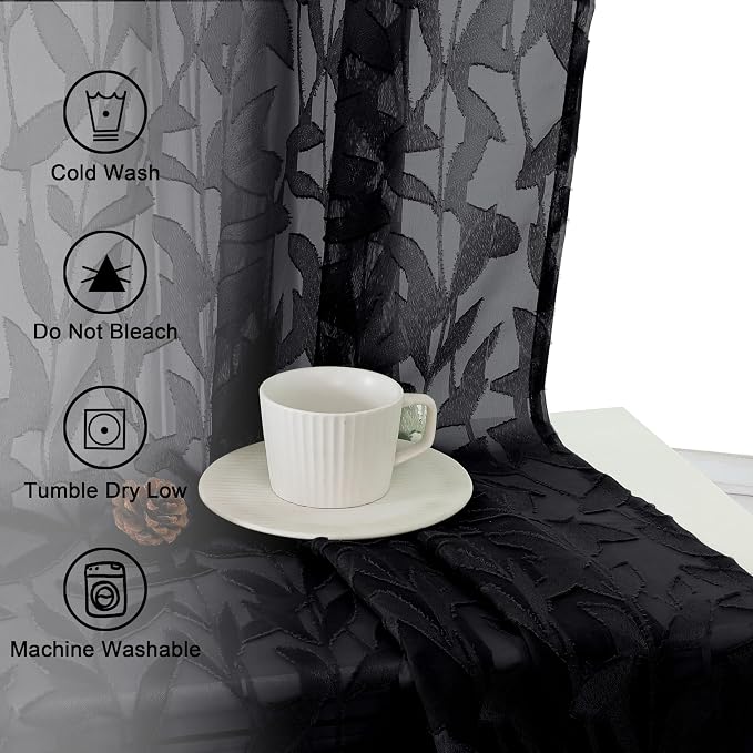 Lecloud Leia Jacquard Black Sheer Curtains 96 Inches Long 2 Panels, Balance - Image 9