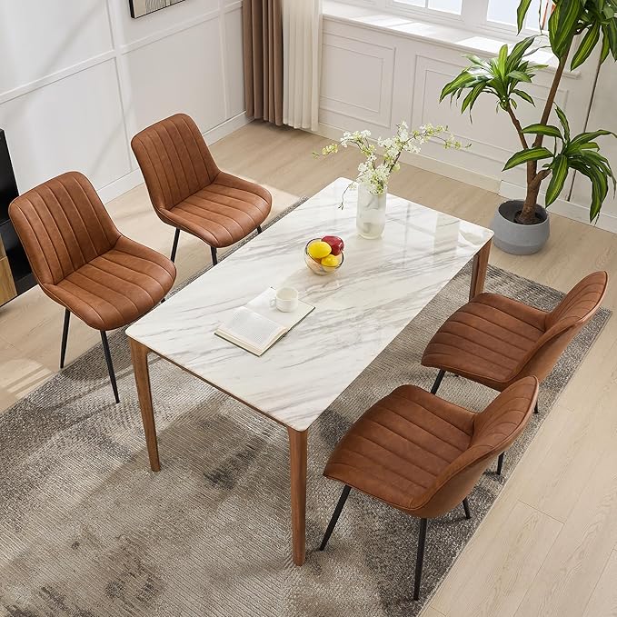Dining Chairs Set of 2, Upholstered PU Leather Kitchen & Dining Chairs with Whale Backrest,Chair with Padded Seat and Metal Legs for Restaurant/Cafe