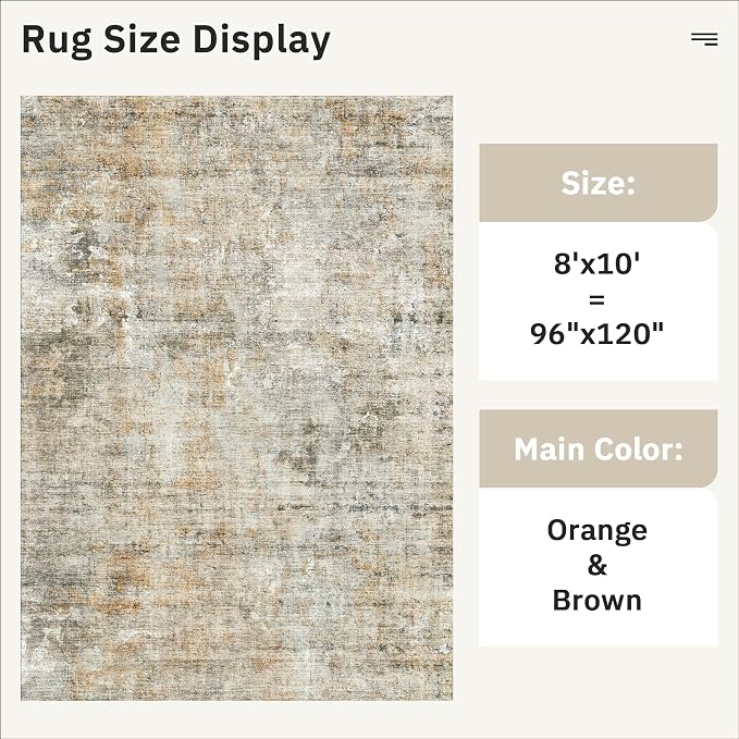 Abstract Rug 8x10 Large Living Room Rugs Neutral Modern Washable Area Rugs - Image 5