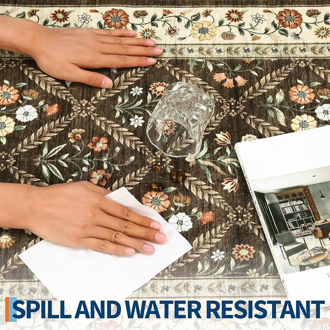 Runner Rug for Hallway Entryway 2.5x8 Farmhouse Floral Non-Slip Machine - Image 5