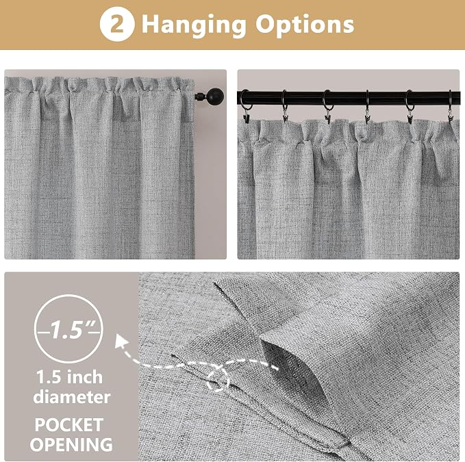 OVZME Grey Valance for Windows, Light Filtering Faux Linen Textured Small Short - Image 6
