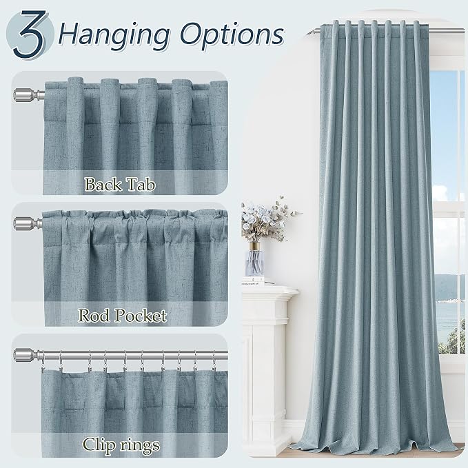 Guken Blue 100% Blackout Linen Curtains 108 Inch Length 2 Panels Set - Image 5
