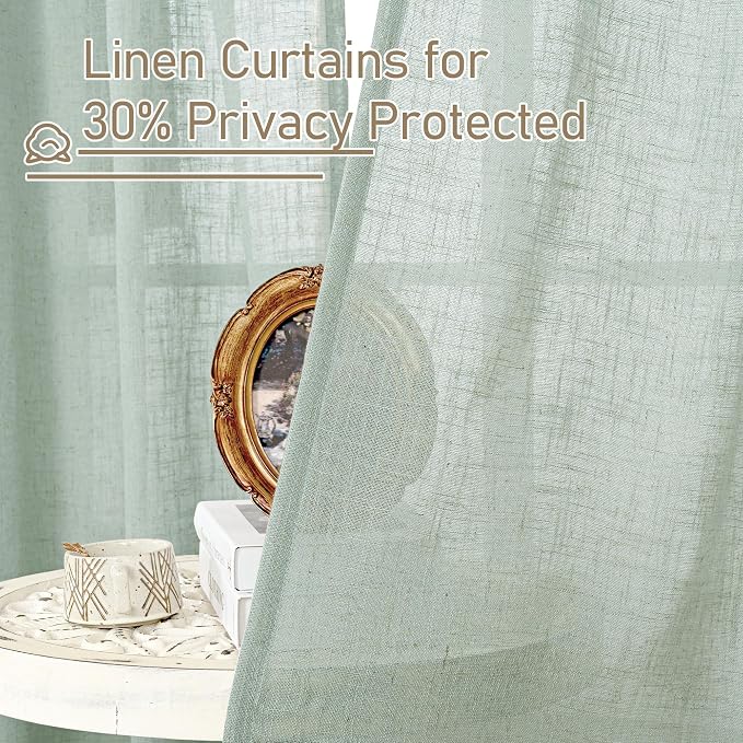 LAMIT Semi Sheer Linen Curtains 54 Inch Length 2 Panels, Light Sage Light - Image 5