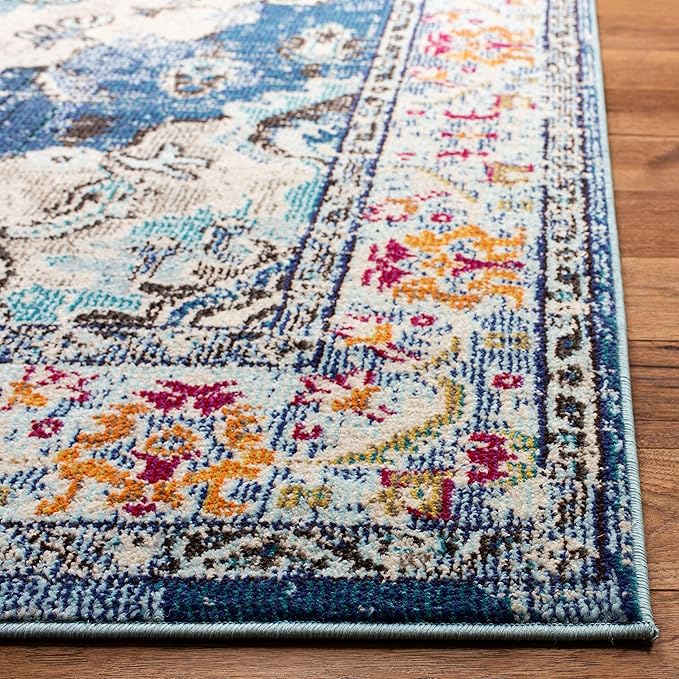 SAFAVIEH Monaco Collection X-Large Area Rug - 12' x 18', Navy & Light Blue, Medallion Distressed Design, Non-Shedding & Easy Care, Ideal for High Traffic Areas in Living Room, Bedroom (MNC243N)