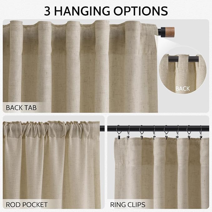 Nanspring Eggshell Beige Linen Curtains 84 Inches Long - Image 2