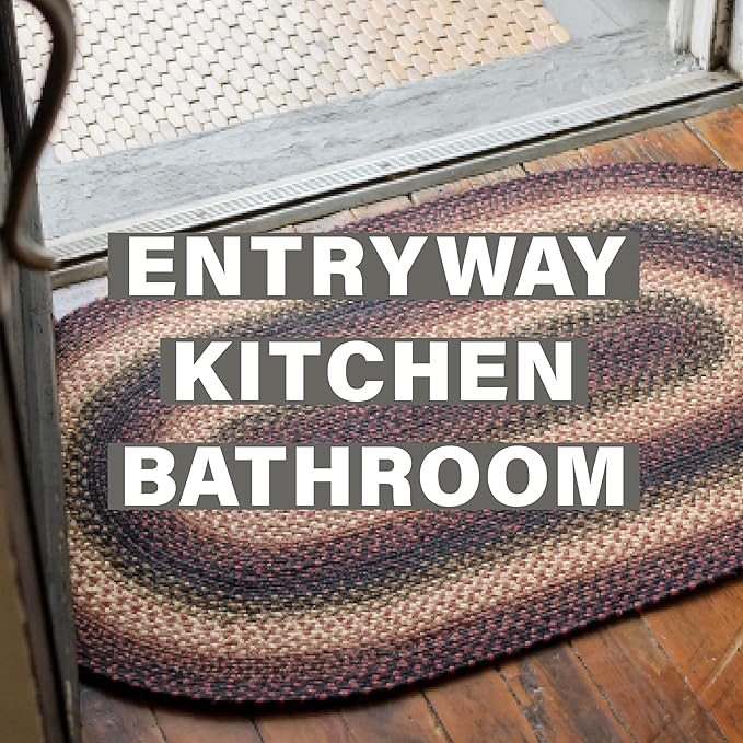 Homespice Prescott Jute Braided Kitchen Rugs 27x45 - Country Style Red and Black Kitchen Rugs for Primitive Decor