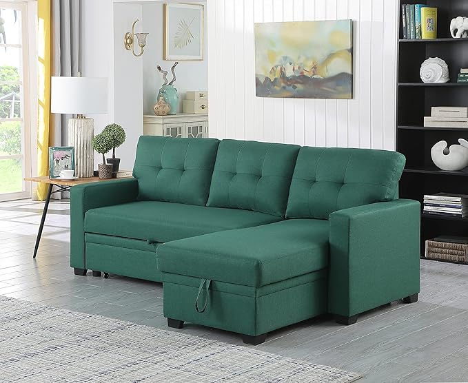 Devion Furniture Maison 4-in-1 Convertible L Shaped Couch with Pull Out Bed and Storage, Sectional Sleeper Sofa with Reversible Chaise for Living Room, Apartment, Bedroom, Office