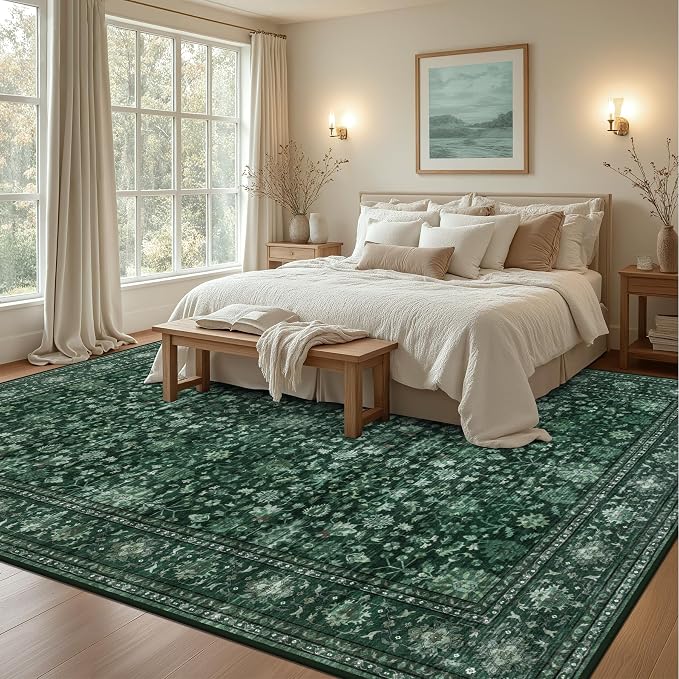 Area Rugs 10x12 Living Room Rug: Washable Rug Soft Vintage Distressed Floral - Image 3