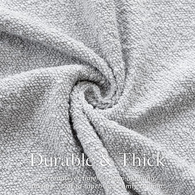 Foindtower Pack of 2 Textured Boucle Throw Pillow Covers Accent Solid Decorative Pillow Cases Cozy Woven Couch Cushion Case for Chair Sofa Bedroom Living Room Home Decor, 18 x 18 Inch,Light Grey