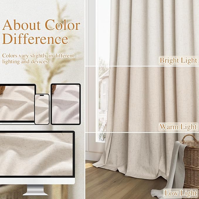 Guken 100% Blackout Linen Curtains 94 Inch Length 2 Panels Set - Image 7