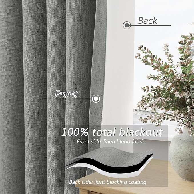 Guken 100% Blackout Linen Curtains 120 Inch Length 2 Panels Set - Image 4