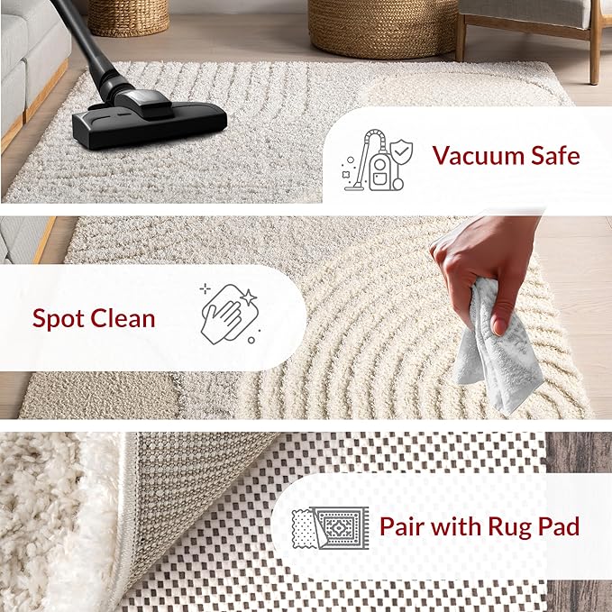 nuLOOM Gloria Abstract Shag Area Rug, 8' Round, Beige