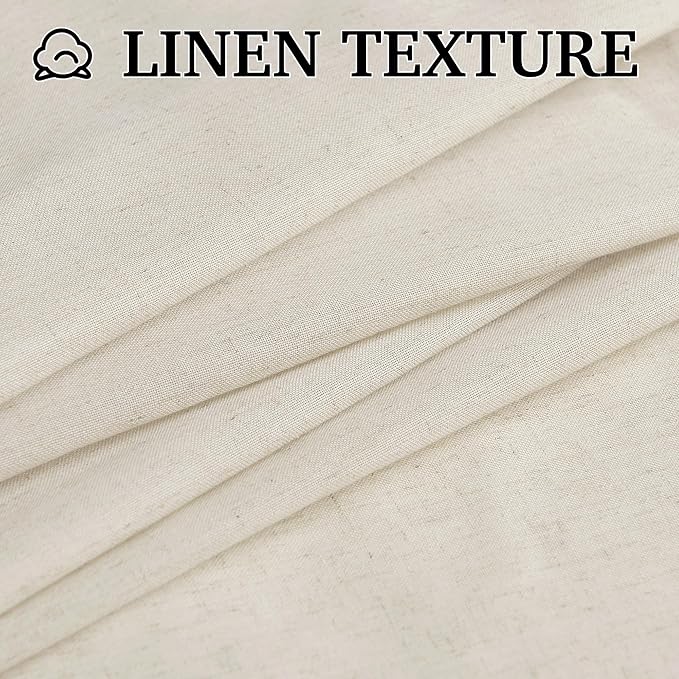 RYB HOME 108 inches Long Farmhouse Boho Curtains, Semi Sheer Thick Linen Light - Image 3