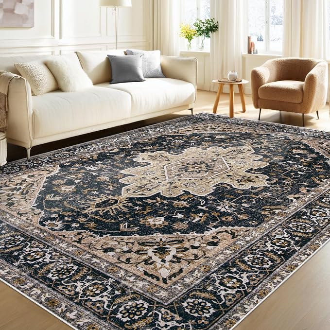 Area Rugs 6x9 Vintage Rug: Washable Living Room Rug Retro Medallion Distressed by MXSANYOORUG