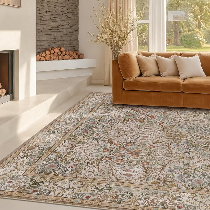 Hazo Haus Vintage Moss Green Living Room Rug, Neutral Taupe 8x10 Washable Area - Image 8