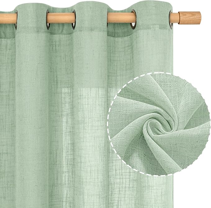 LAMIT Semi Sheer Linen Curtains 45 Inches Long, Light Filtering Panels Bronze - Image 2