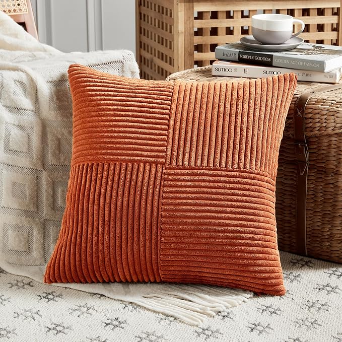 Fancy Homi Set of 2 Burnt Orange Decorative Throw Pillow Covers 20x20 Inch - Image 2