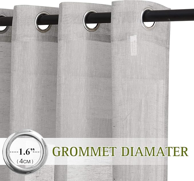 NICETOWN 90 inch Grey Curtains Linen Sheer Window Drapes, Grommet Decorative - Image 2