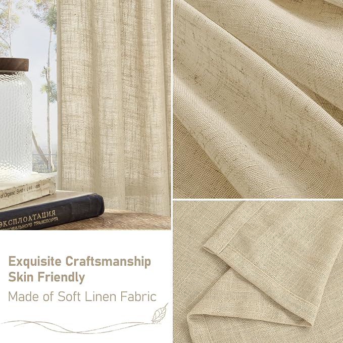 LAMIT Natural Linen Curtains for Living Room, 80 inch Length Light Filtering - Image 6