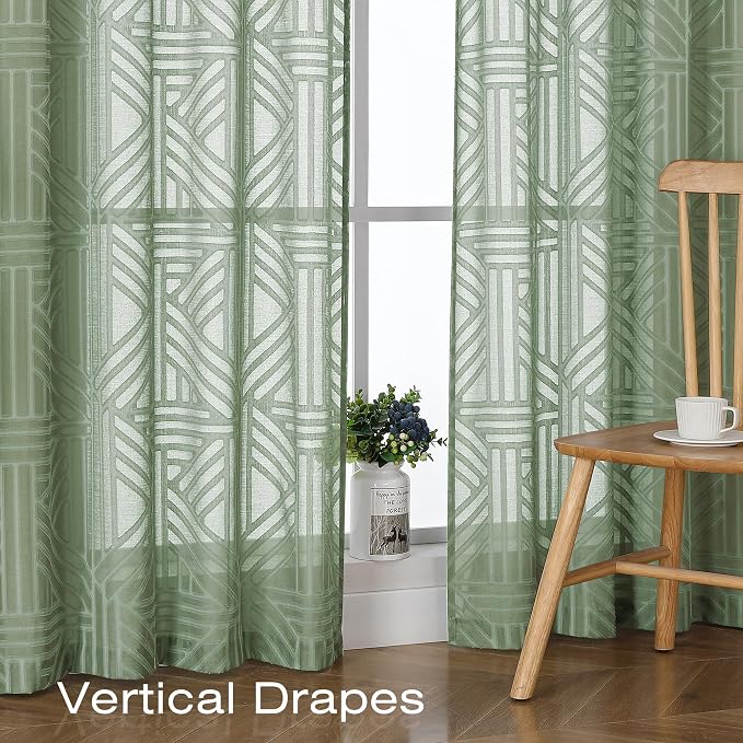 Simplebrand Sage Green Semi Sheer Curtains 63 Inch Length 2 Panels, Light - Image 5