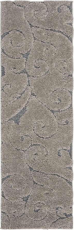 SAFAVIEH Florida Shag Collection Runner Rug - 2'3" x 7', Grey & Light Blue, Scroll Design, Non-Shedding & Easy Care, 1.2-inch Thick Ideal for High Traffic Areas in Living Room, Bedroom (SG455-1160)
