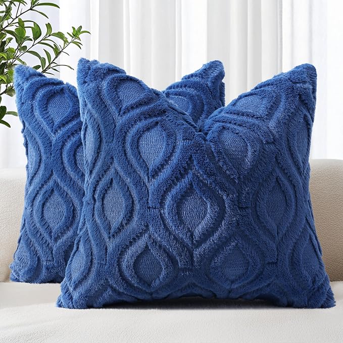 decorUhome Throw Pillow Covers 26x26 Inch Set of 2, Soft Plush Faux Wool Dark by decorUhome