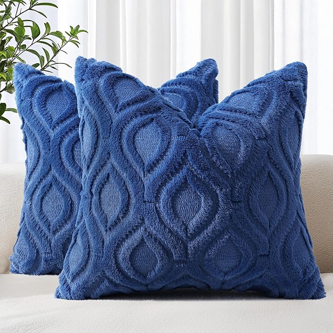 decorUhome Throw Pillow Covers 24x24 Inch Set of 2, Soft Plush Faux Wool Dark by decorUhome
