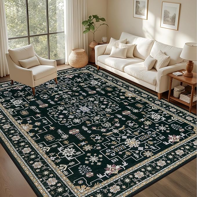 8x10 Area Rugs for Living Room: Washable Rug Soft Vintage Boho Medallion Carpet - Image 3