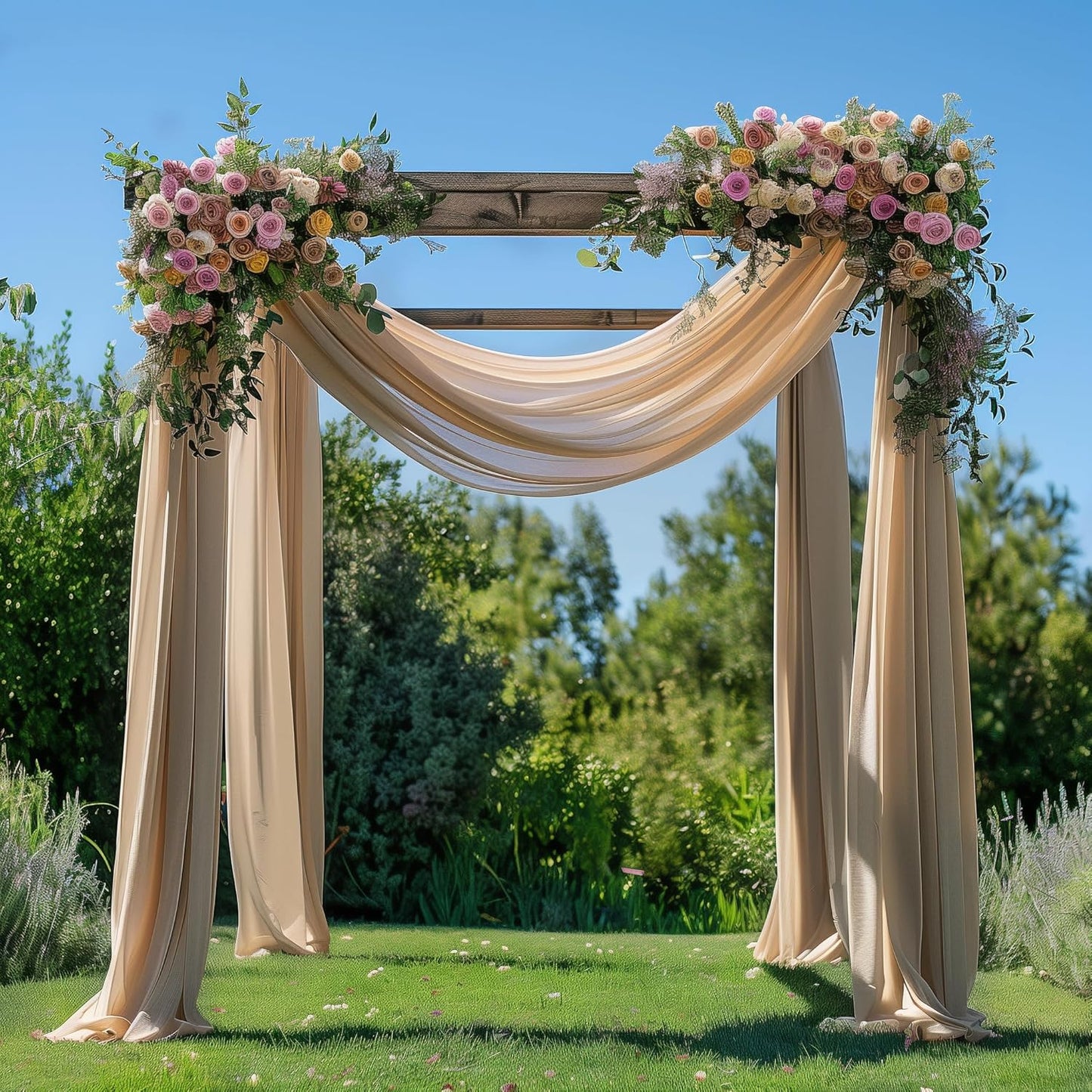 Wedding Arch Draping Fabric 3 Panels 28.7" x 20FT Nude Sheer Chiffon Backdrop Drapes for Wedding Ceremony Birthday Party Bridal Shower Outdoor Decoration