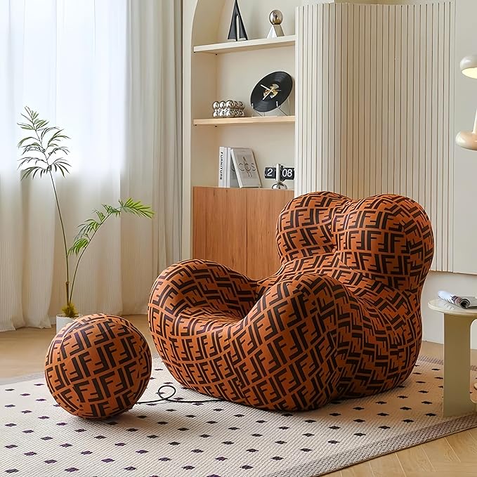 Bean Bag Chair - Memory Foam Bean Bag Chair for Adults, Comfy High-Resilience Single Sofa, Small Space Floor Chair, Chaise Lounge for Living Room, Bedroom (Orange, Ball)
