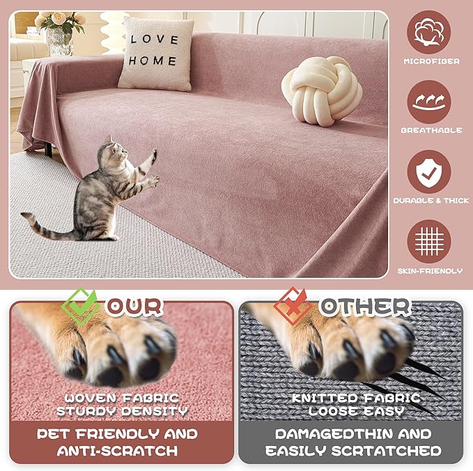 MYSKY HOME Pink Sofa Cover, Couch Covers for Pet Couch Cover, Oversized Couch Covers for 3 Cushion Couch Thick Durable Sofa Covers for Furniture Couch Cover, 71" x 134"