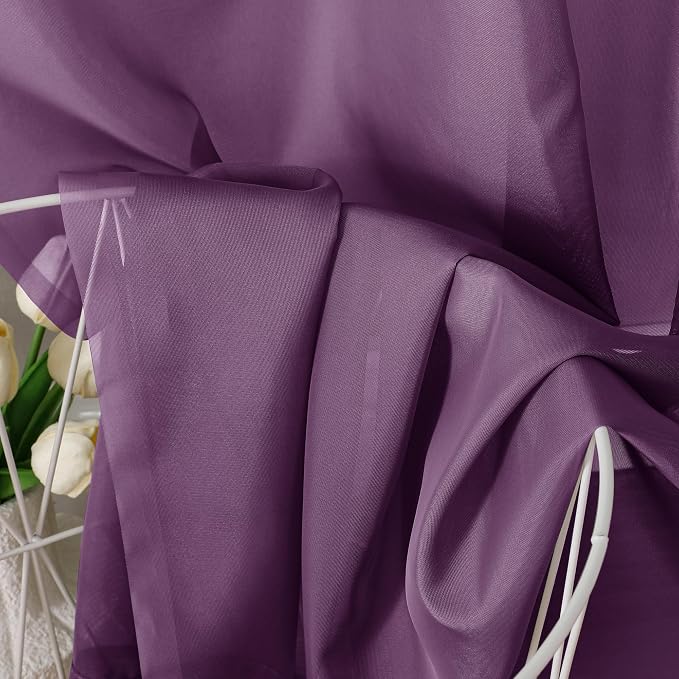 Aiyufeng Plum Purple Sheer Curtains 63 Inches Long 2 Panels Set, Solid Voile - Image 8