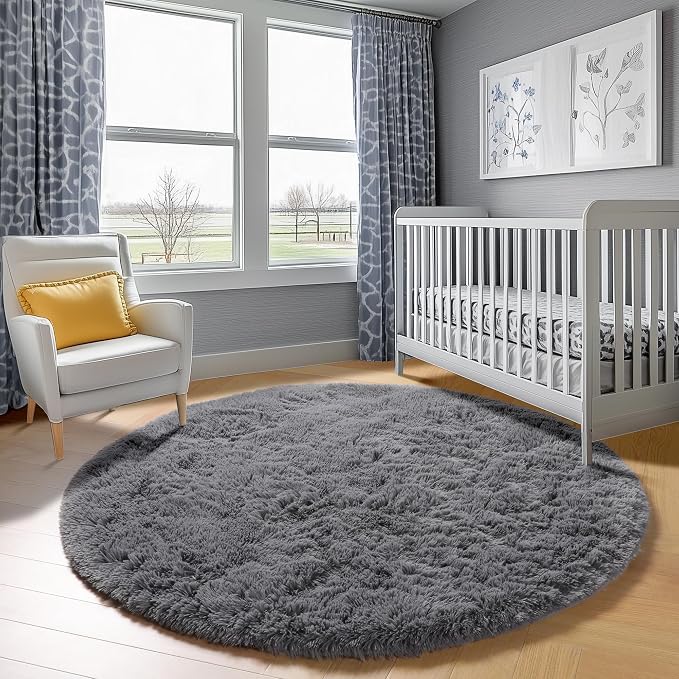 ONASAR Grey Round Area Rugs 6ft, Fluffy Gray Soft Bedroom Circle Rug - Image 8