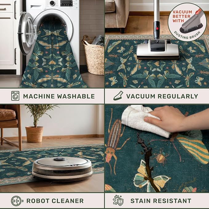 Hazo Haus Insect Blue Green Living Room Rug 5x8 - Image 4