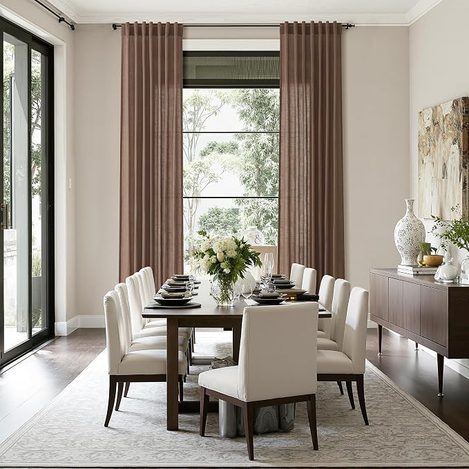 Caramel Brown Linen Curtains for Living Room Extra Long 132 Inches Long Back - Image 6