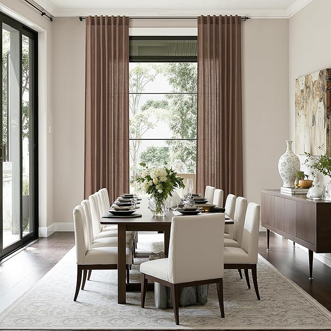 Caramel Brown Linen Curtains for Living Room 95 Inches Long Back Tab and Rod - Image 8