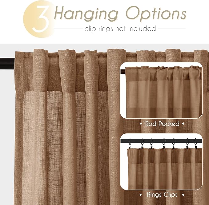 Brown Curtains for Living Room Back Tab Modern Farmhouse Semi Sheer Curtains 84 - Image 2